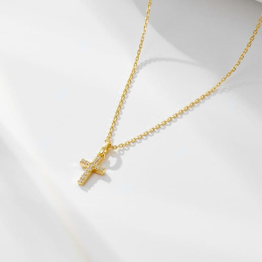 Collar Cruz Divina para Mujer - Baño de Oro con Zirconias