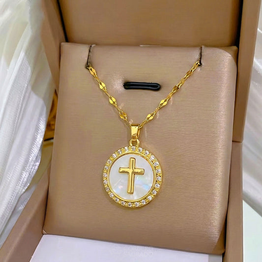 Collar Cruz Aurora para Mujer - Baño de Oro con Zirconias