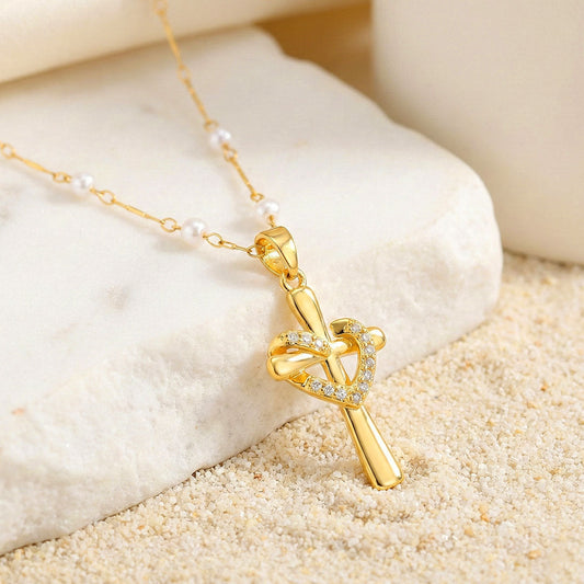 Collar Cruz Amor de Fe para Mujer - Baño de Oro con Zirconias