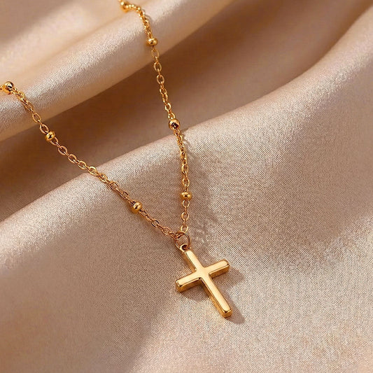 Collar Cruz Clásica para Mujer - Baño de Oro